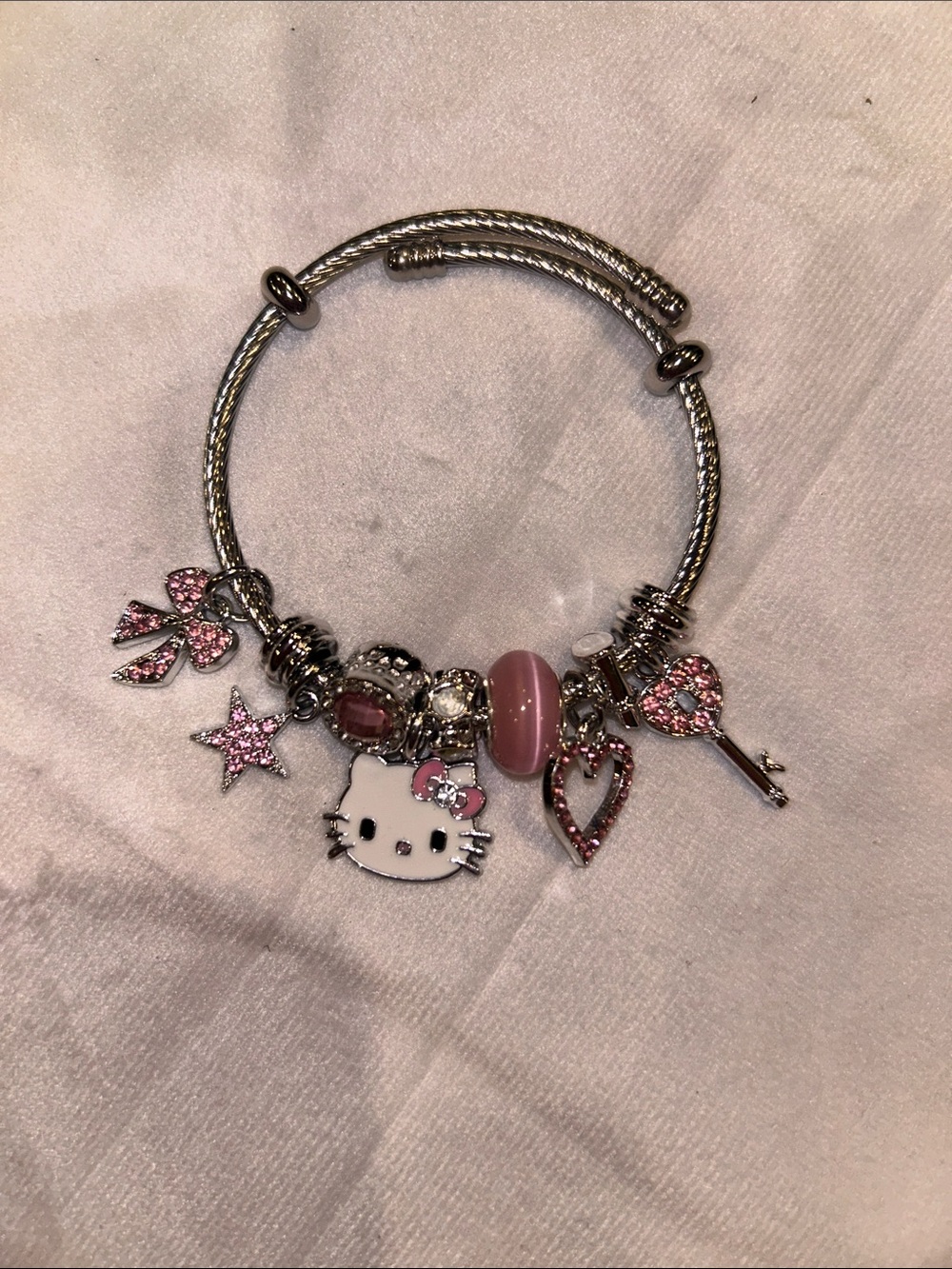 Hello Kitty Silver-Tone Bracelet with Pink Charms new